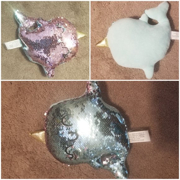 Narwhal Sequin Flip Cushion - Brand New - Picture 1 of 5